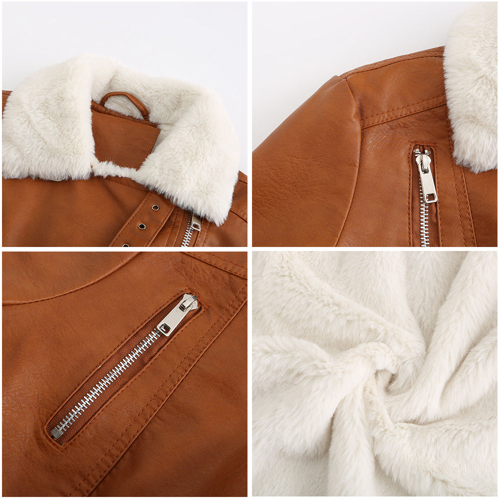 NEW Autumn And Winter New Fur One Leather Jacket Female