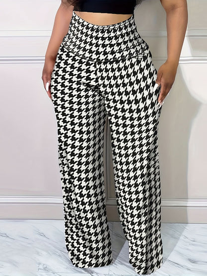 Plus Size Bird Check Comfortable Loose Women&