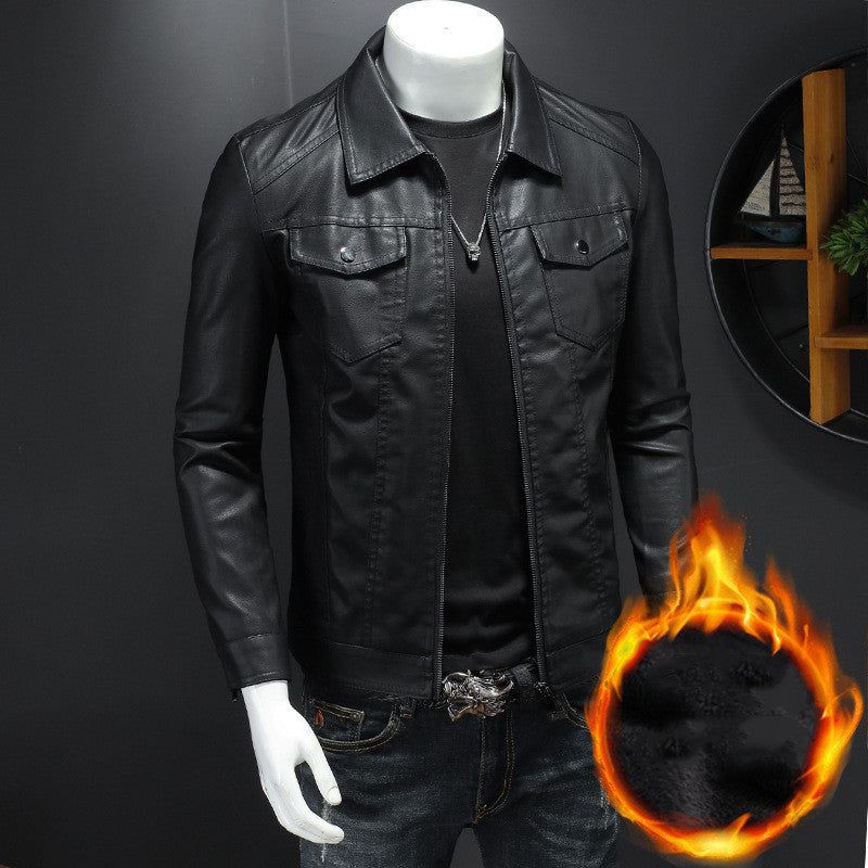 Mens Fashion Casual Solid Color Slim Biker Jacket