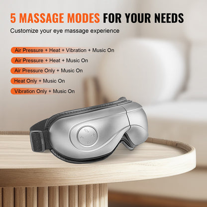 Heated Eye Massager with Air Pressure, Heat, Vibration &amp; Bluetooth Music – 5 Massage Modes, Rechargeable Eye Care Device