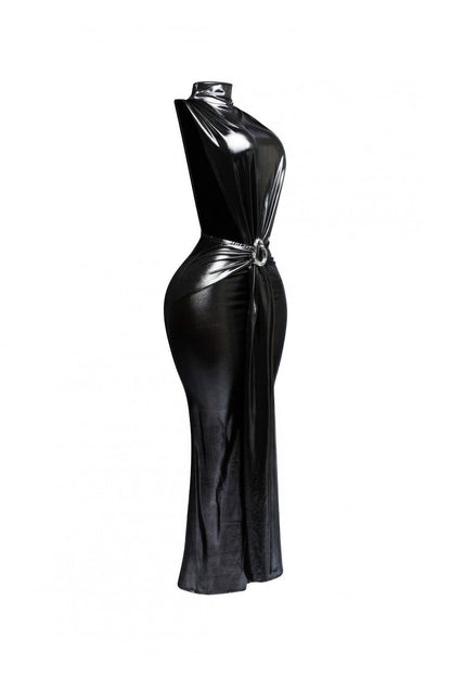 Mock Neck And Tied Waist Dress