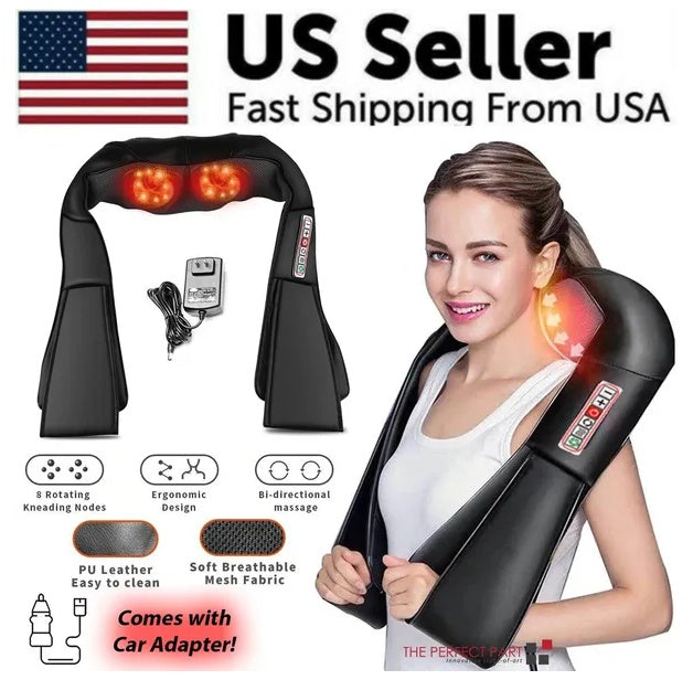 NEW Shiatsu Back Neck And Shoulder Massager With Heat Deep Tissue 3D Kneading Pillow