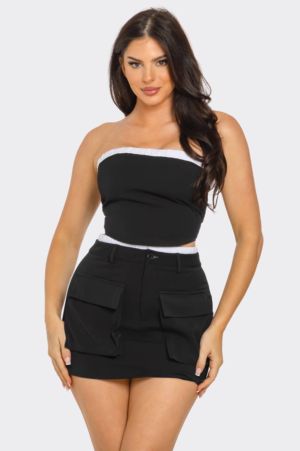 Elastic Trim Tube Top And Mini Skirt Set