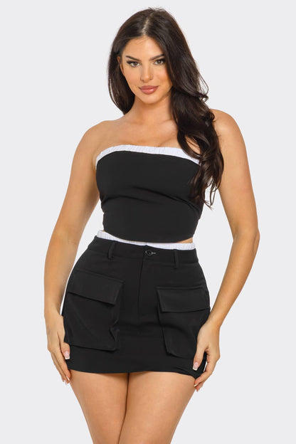 Elastic Trim Tube Top And Mini Skirt Set