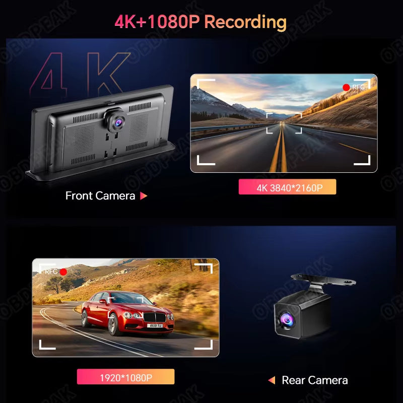 NEW 4K 11.3inch Wireless CarPlay Dash Cam Portable Car Radio Screen Android Auto Voice Control BT