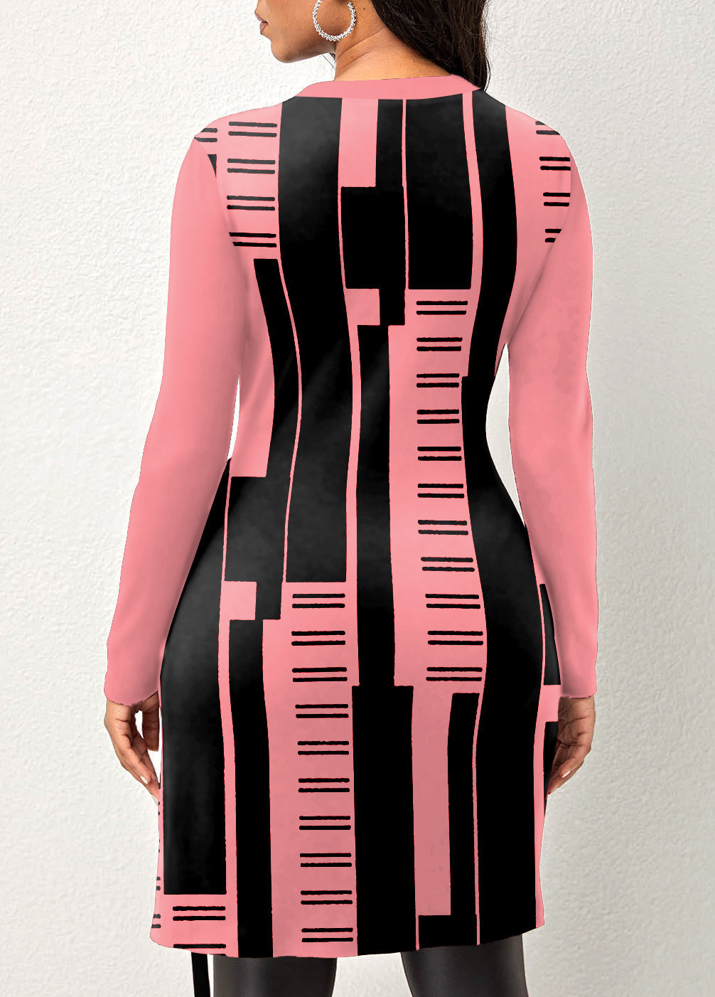 NEW Geometric Printing Long Sleeve Split Dress