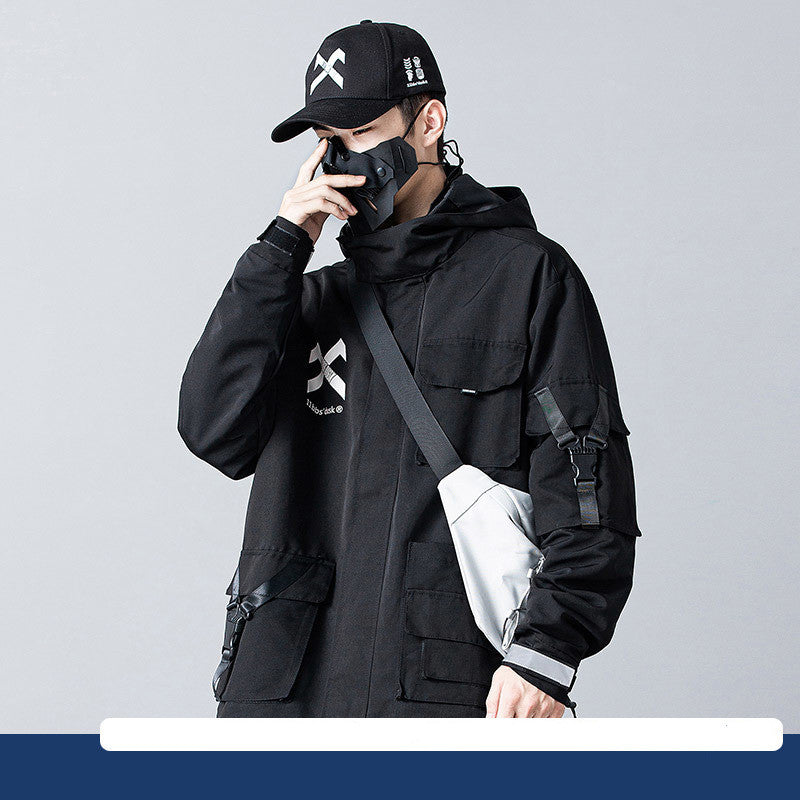 Autumn and winter work reflective jacket loose and handsome hooded stormsuit