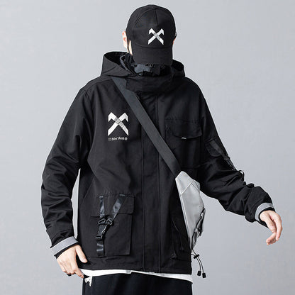 Autumn and winter work reflective jacket loose and handsome hooded stormsuit