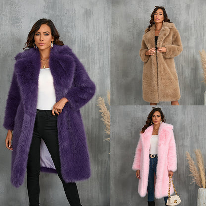 NEW Thickened Long Section Suit Collar Mid-length Plush Fur Coat