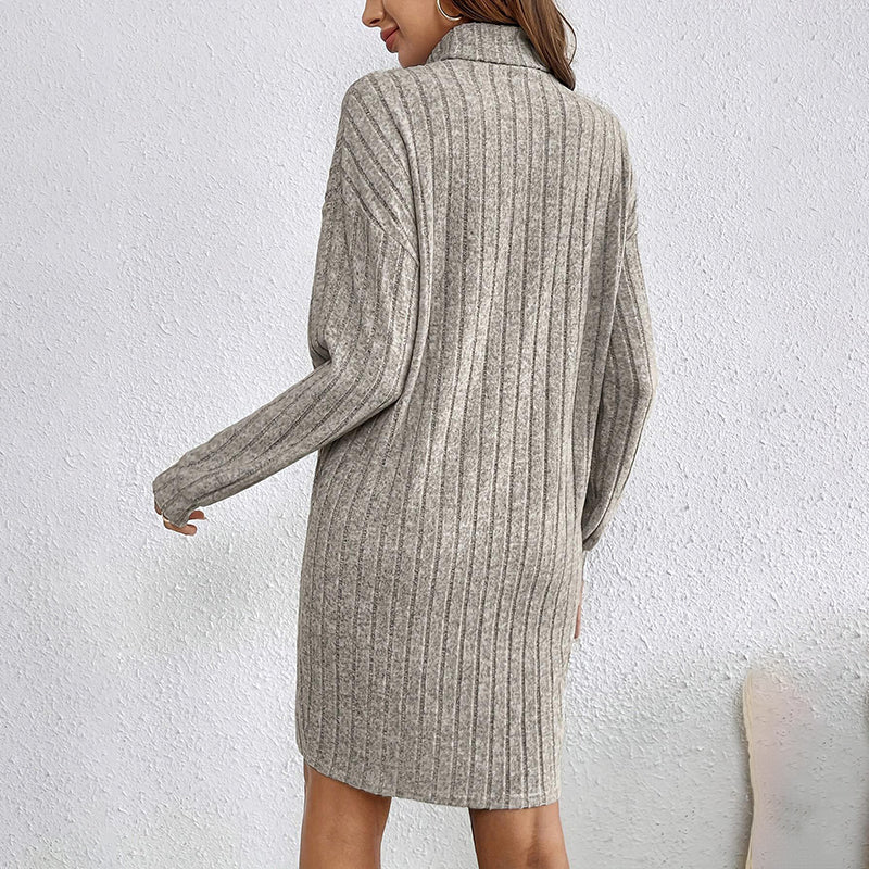 Women's Turtleneck Mini Dress - Slim Fit Long Sleeve Spring Fall Dress, Lightweight Basic