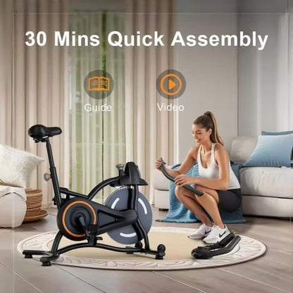 Indoor Spin Cycle Exercise Bike – Heart Rate Monitor, Adjustable Seat, LCD Display, Compact Home Fitness Bike