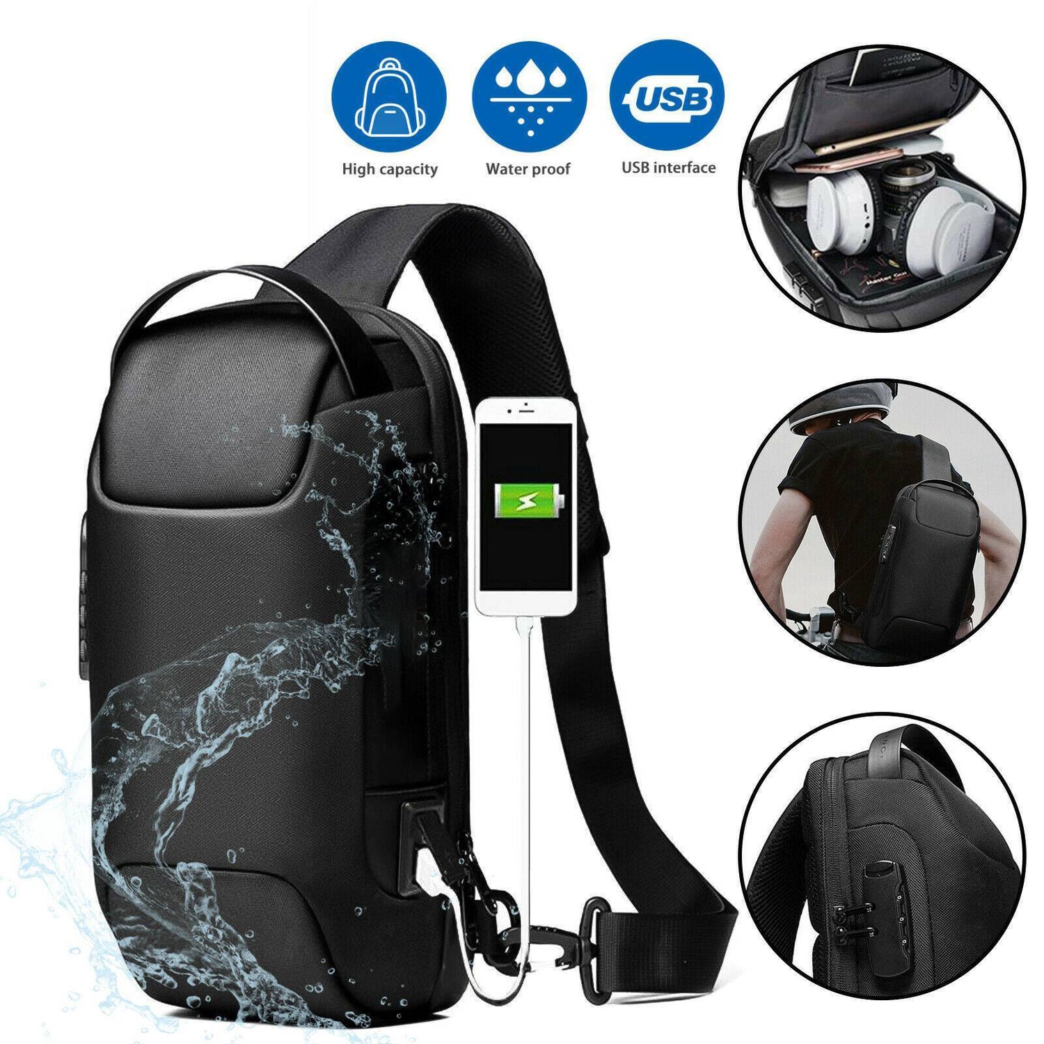 NEW Waterproof Oxford Multifunction Crossbody Bags Anti-theft Shoulder Bags Messenger Sling Chest Bag Pack For Male Sling Shoulder Crossbody Waterproof Anti-theft Chest Bag Backpack Pack USB