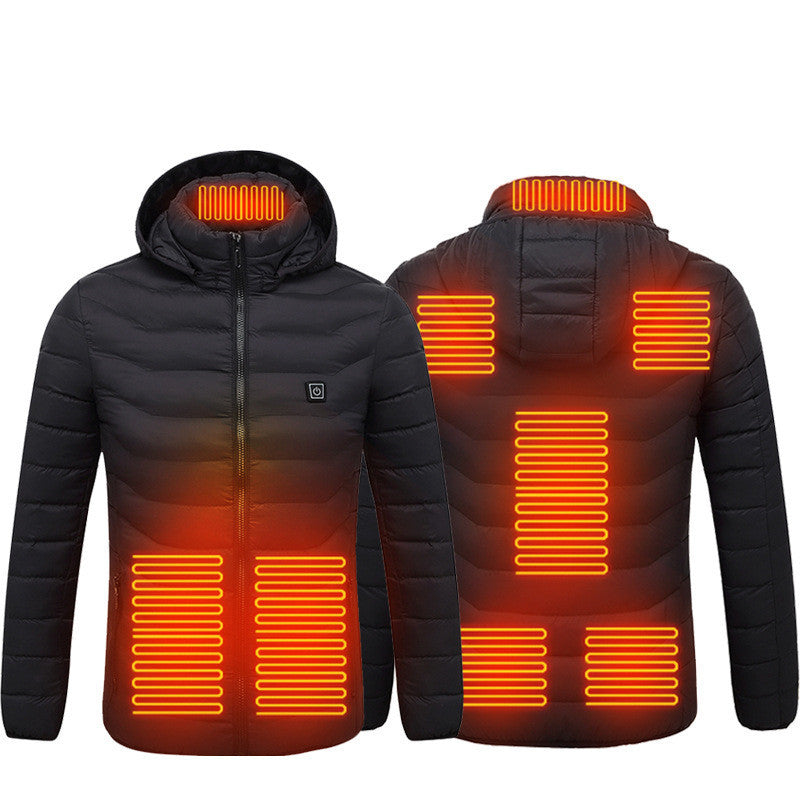 NEW Men Heated Puffer Jacket Electric Heating Coat Insulated Hood Windbreaker 9Heat Zones