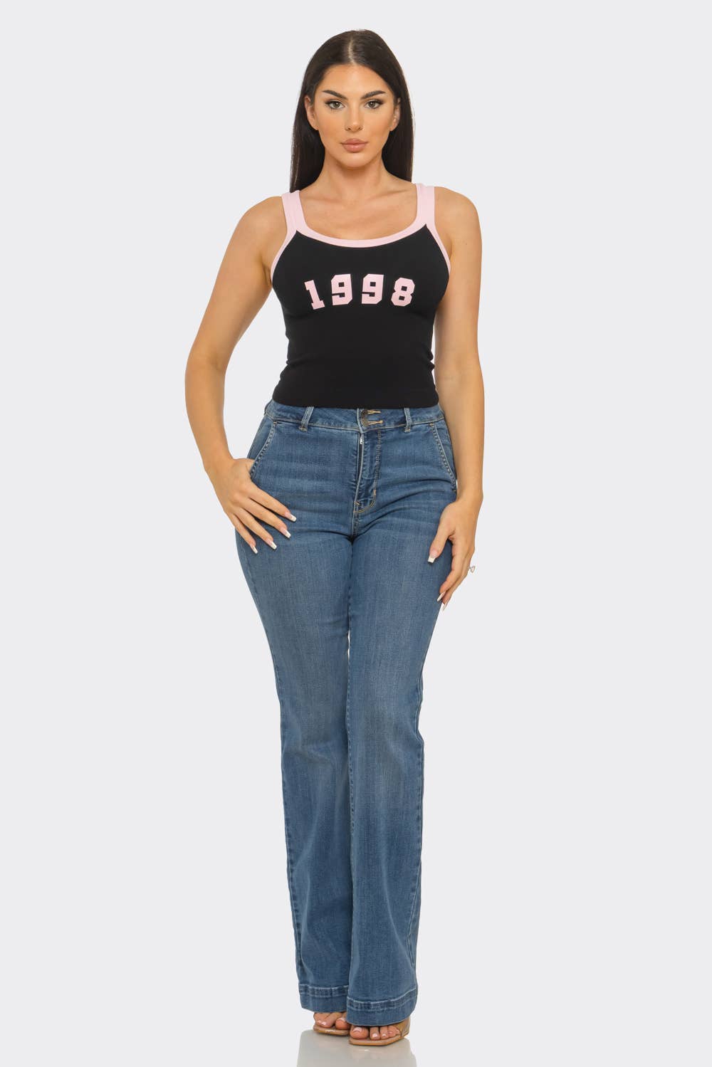 Seamless Contrast Band "1998" Screen Tank Top