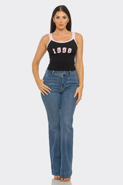 Seamless Contrast Band "1998" Screen Tank Top