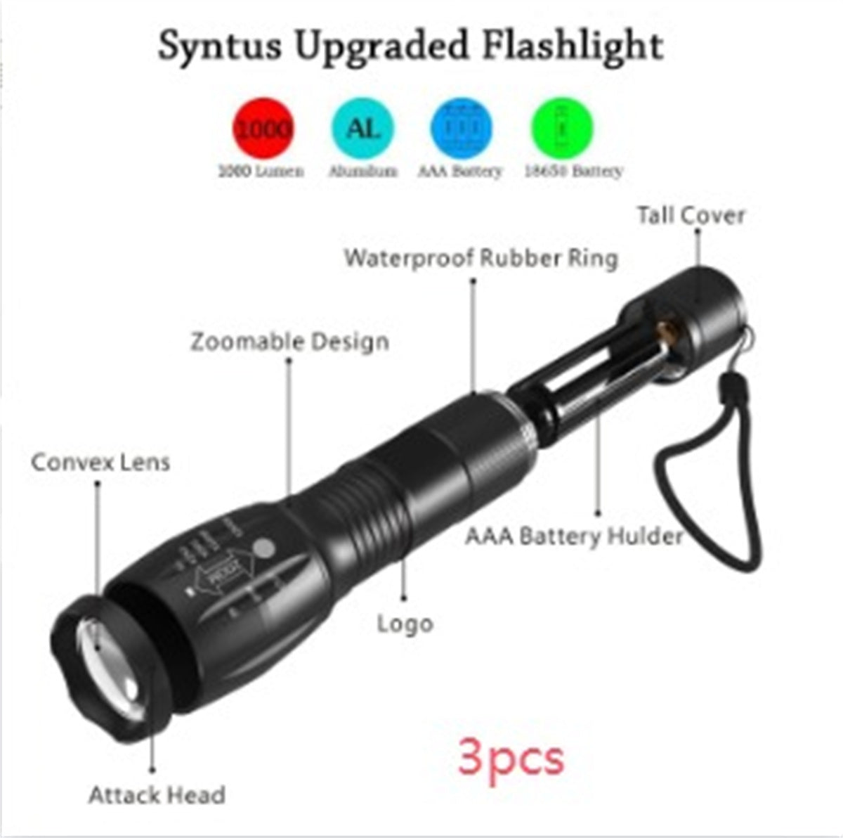 NEW Portable Mini Flashlight LED ZOOM Torch Hunting Zoomable Flashlight Torch Light