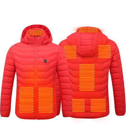 NEW Men Heated Puffer Jacket Electric Heating Coat Insulated Hood Windbreaker 9Heat Zones