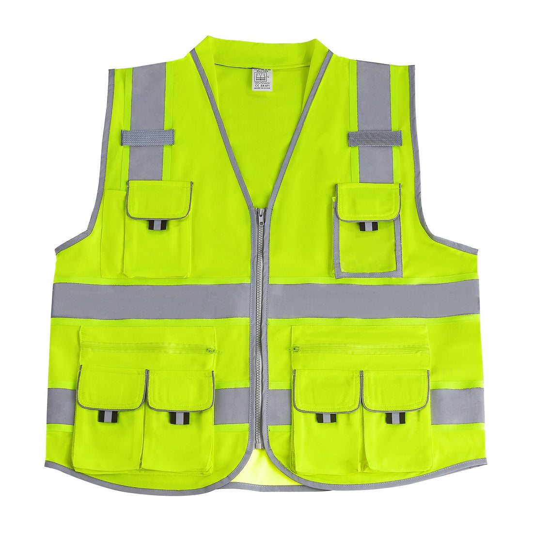 Safety Vest Reflective Yellow Work Vest With 10 Pockets For Men &amp; Women