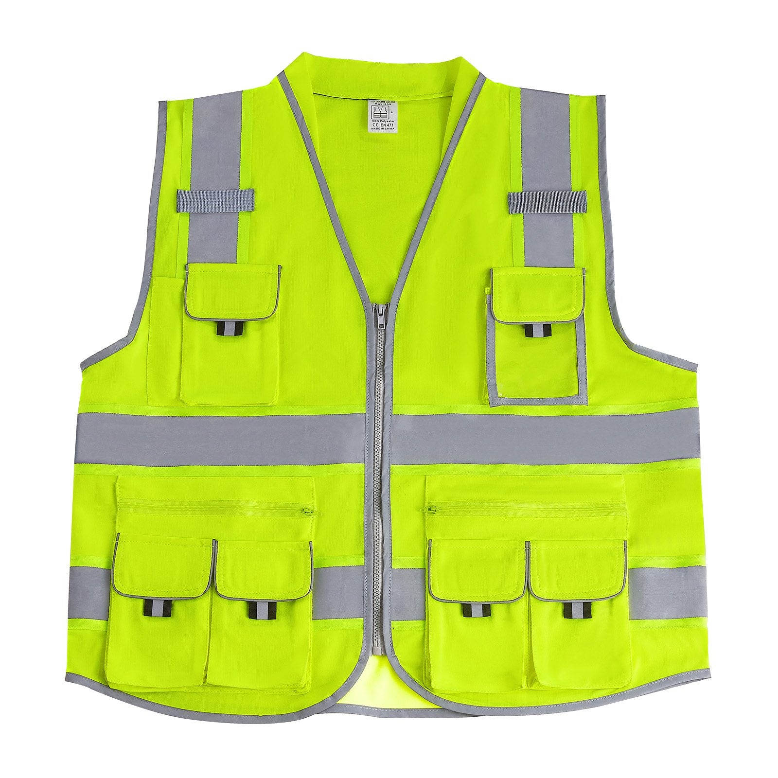Safety Vest Reflective Yellow Work Vest With 10 Pockets For Men &amp; Women