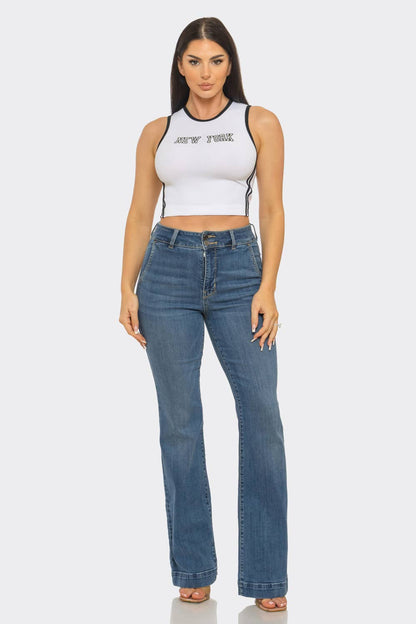 Seamless "New York" Screen Print Side Stripes Top