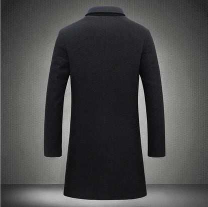 Men’s British Style Woolen Coat – Classic Winter Jacket, Straight Hem Mid-Length Coat with Polyester Lining