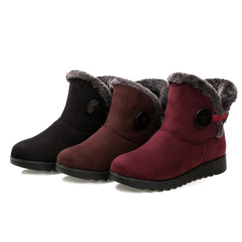 Winter Women Boots Flock Warm Ankle Snow Boots Platform Shoes Woman Slip On Flats Button