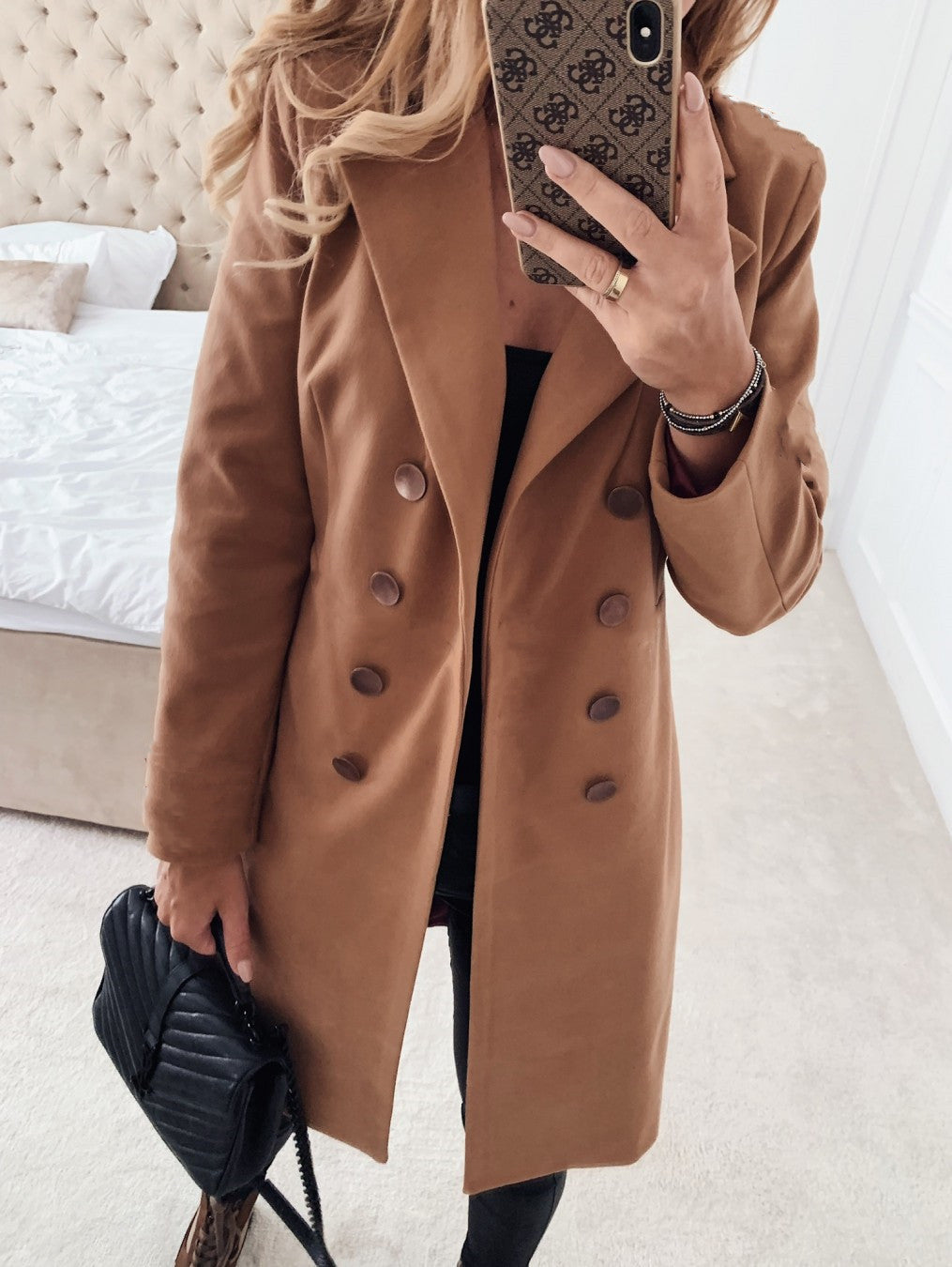 NEW Solid color double breasted woolen coat