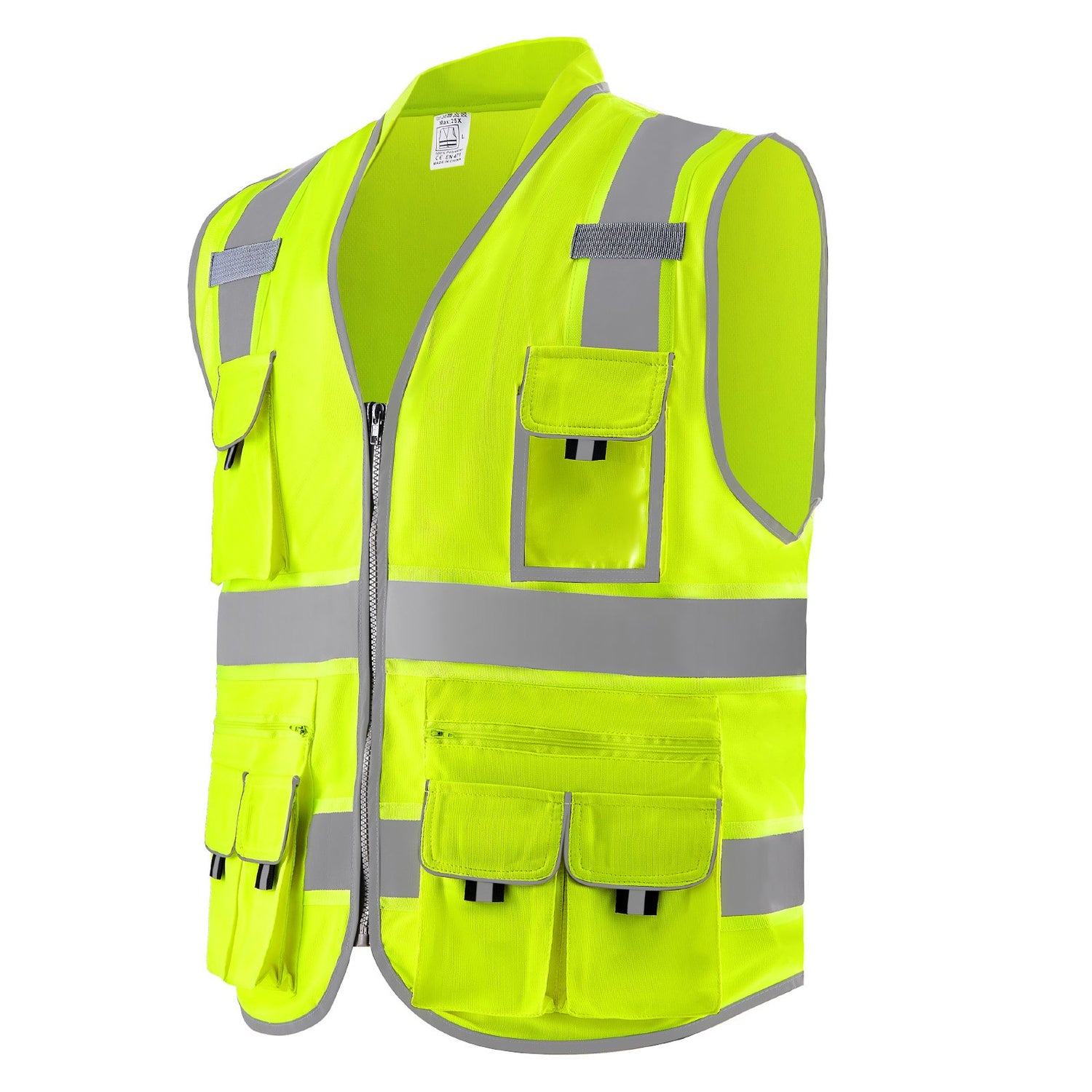 Safety Vest Reflective Yellow Work Vest With 10 Pockets For Men &amp; Women