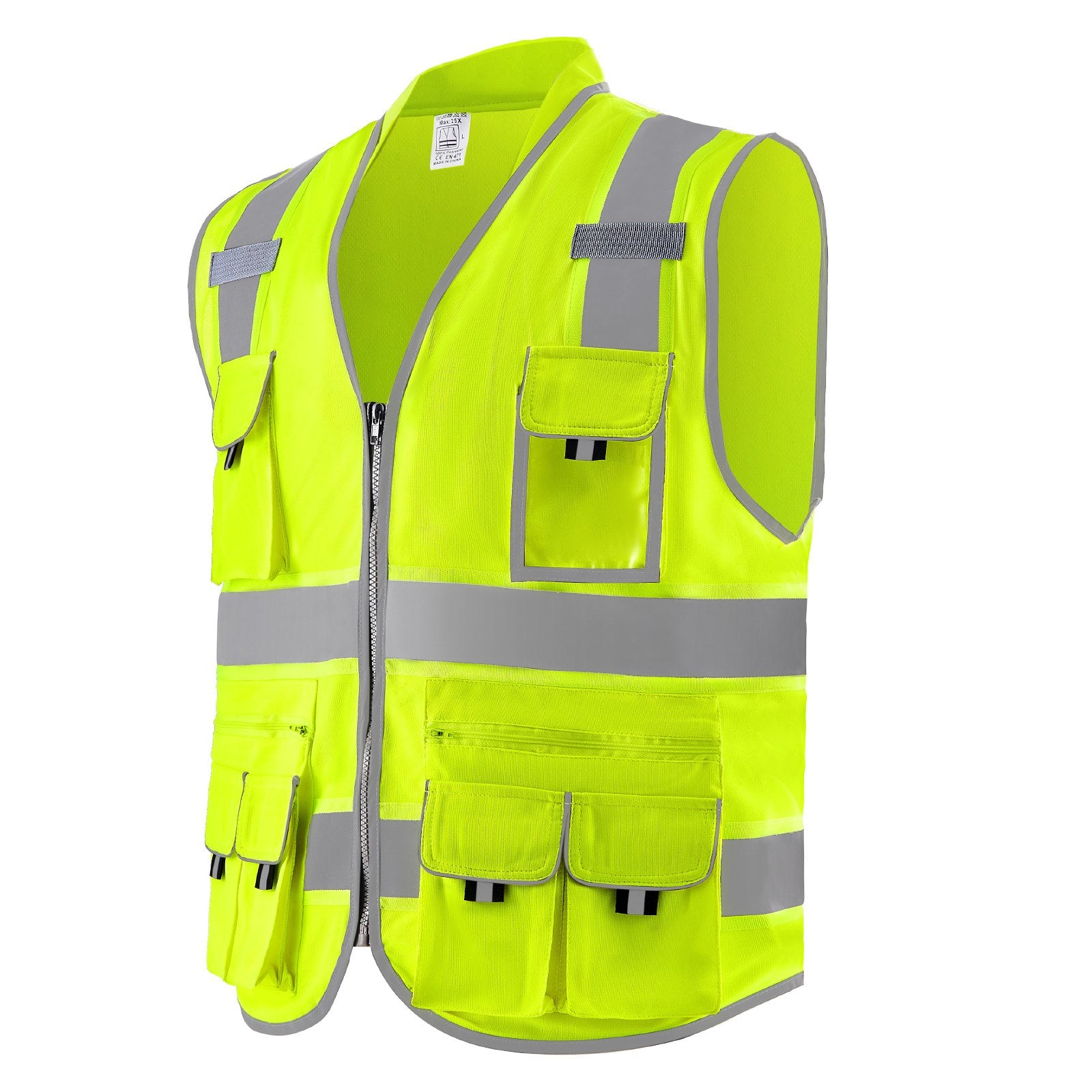 Safety Vest Reflective Yellow Work Vest With 10 Pockets For Men &amp; Women