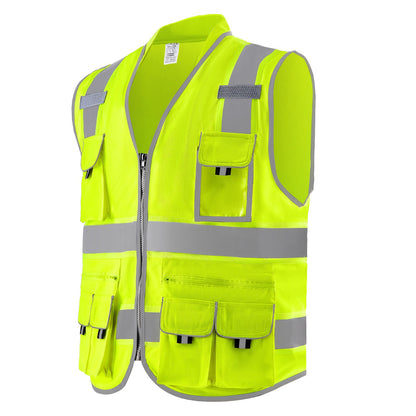 Safety Vest Reflective Yellow Work Vest With 10 Pockets For Men &amp; Women
