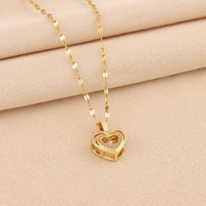 new Double-layer Love Necklace With Rhinestones Titanium Steel Pendant Fashion Jewelry Woman Valentines Day Gift