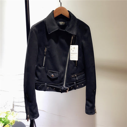 NEW Suede leather women motorcycle leather plush fleece jacket