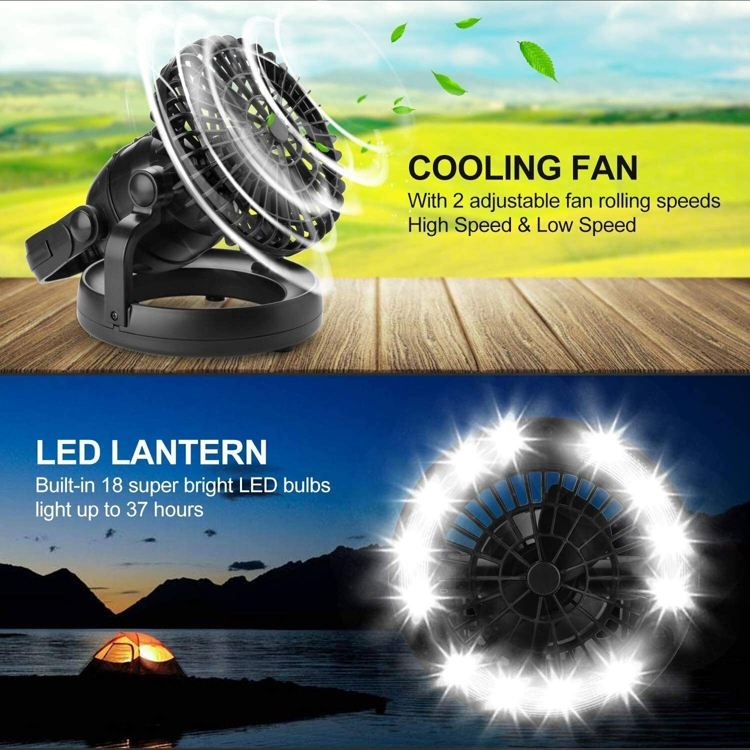 Camping Lantern, 2-in-1 Portable Camping Tent Light Fan For Outdoor Activities