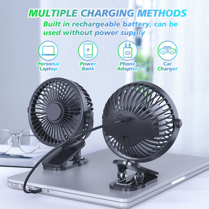 NEW Portable Clip On Fan Battery Operated, Small Powerful USB Desk Fan, 3 Speed Quiet Rechargeable Mini Table Fan, 360 Rotate Cooling Fan For Home Office Travel Outdoor &amp; Indoor Treadmill