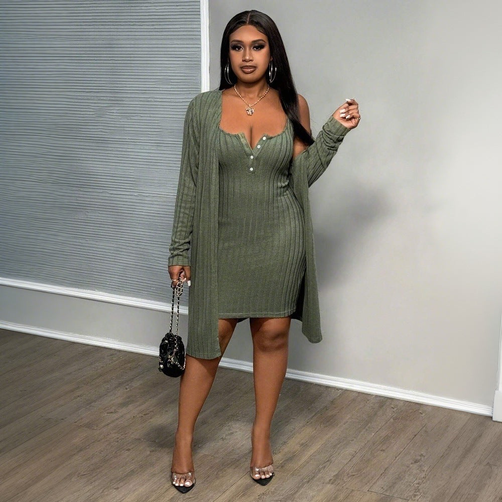 All-matching Elegant Fashion Suit Cloak Dress Two-piece Set