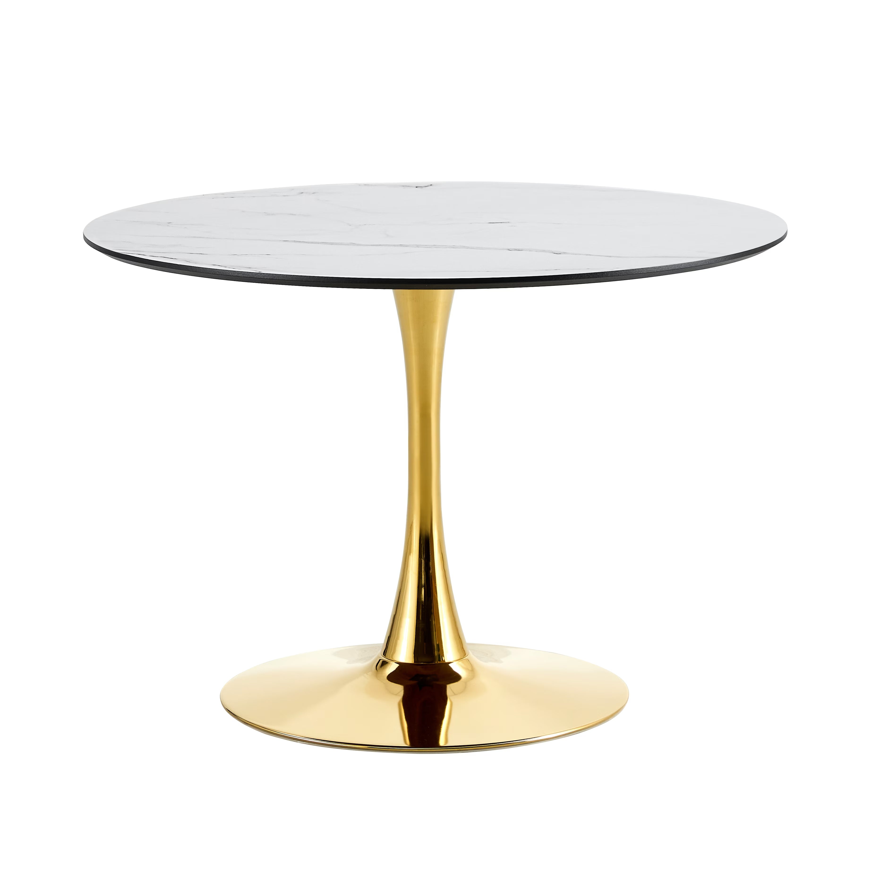 NEW LIVING ROOM DINING TABLE-WHITE ROUND TABLE WITH GOLD LEGS 80CM IN DIAMETER.