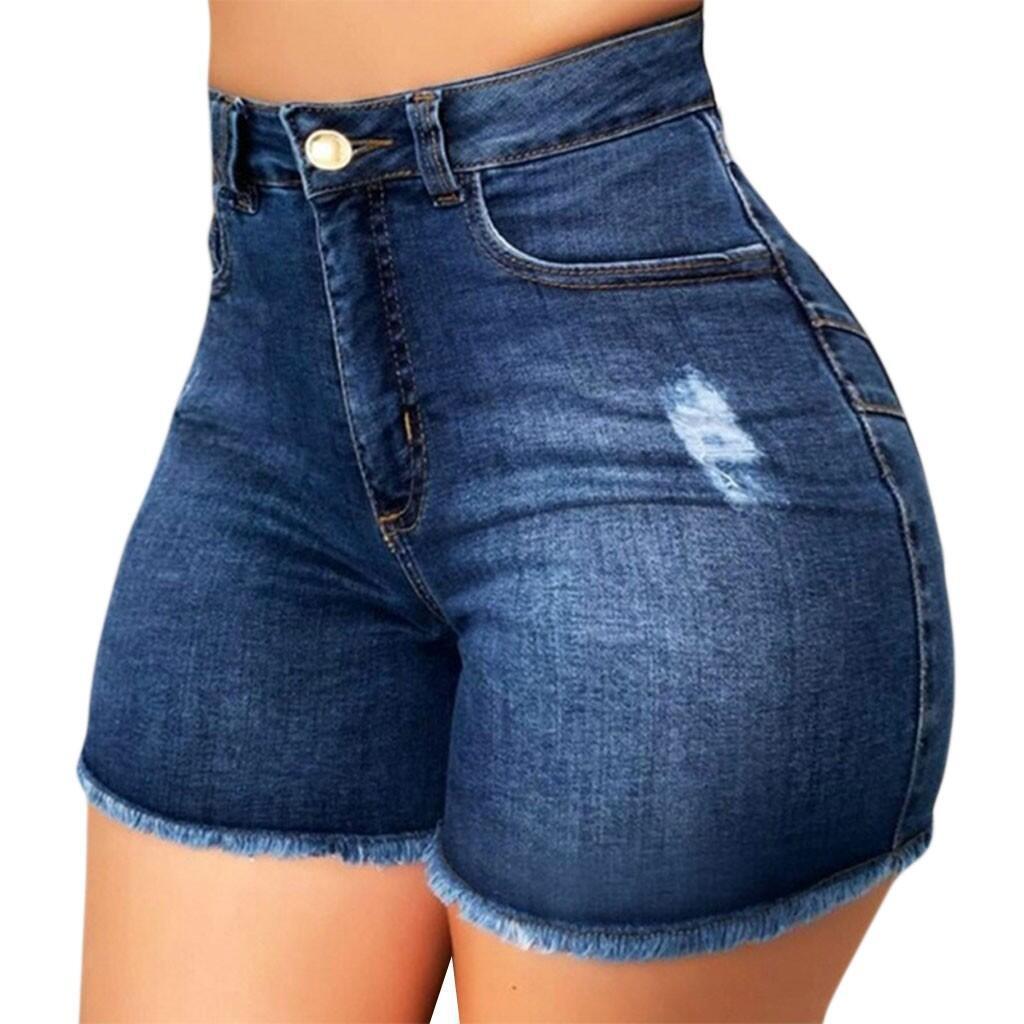 NEW Stretch Slim Fit Ripped Tassel Denim Shorts For Women