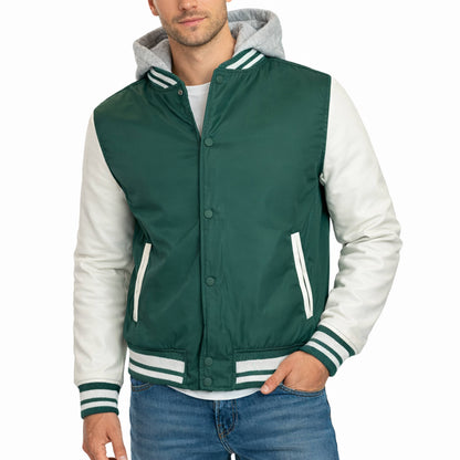 Men’s Hooded Varsity Jacket w/ Detachable Hood