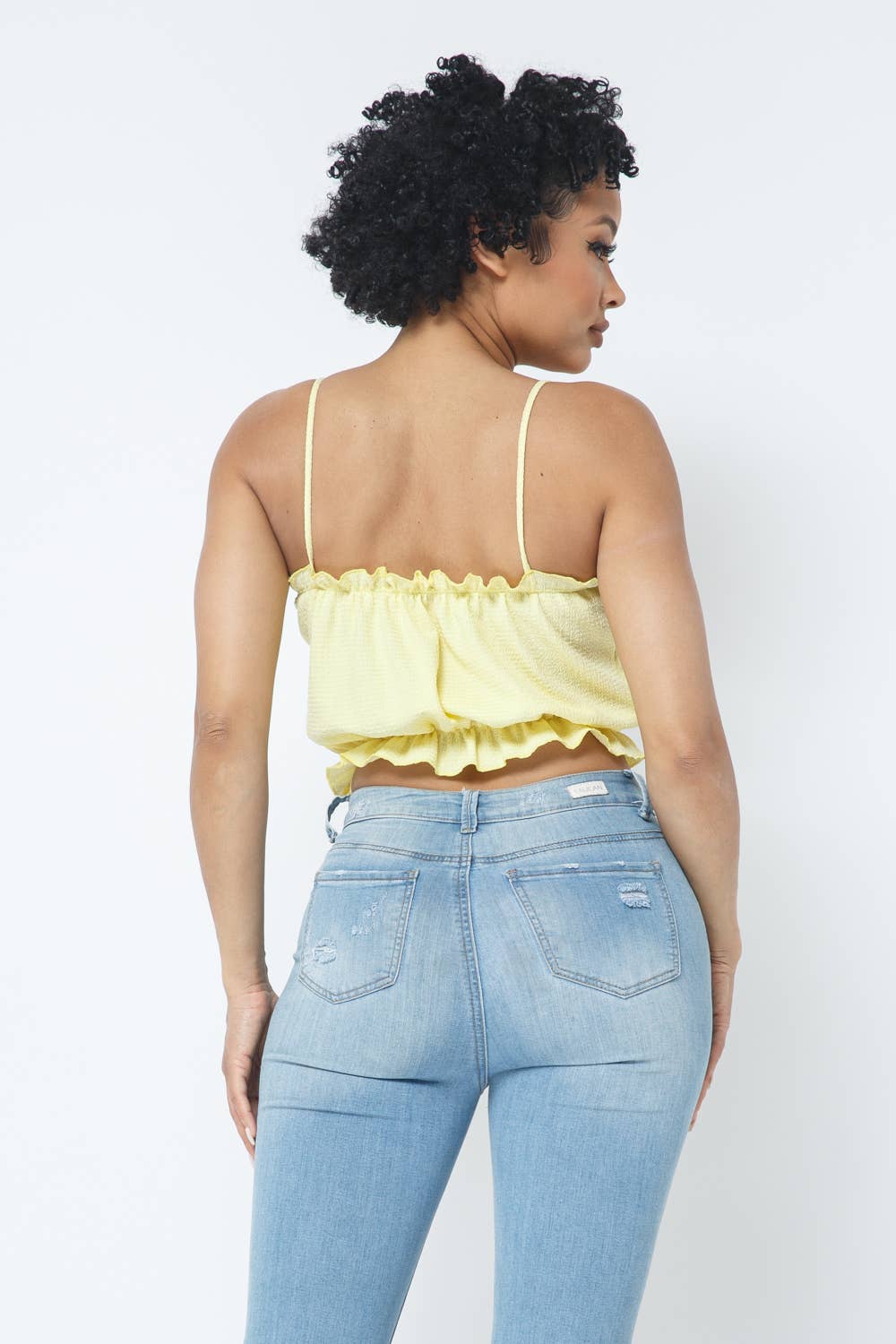 Fancy Knit Sleeveless Shirring Detail Elastic Crop Top