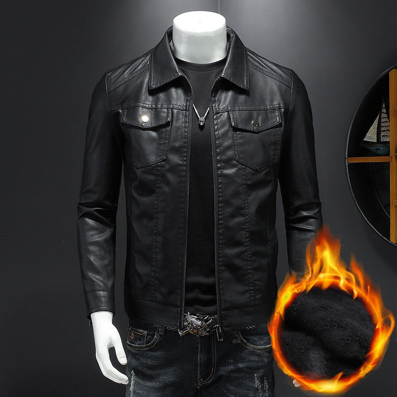 Mens Fashion Casual Solid Color Slim Biker Jacket