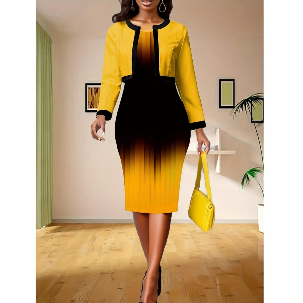 NEW  Commuter Business Hip-wrapped Dress Two-piece Set