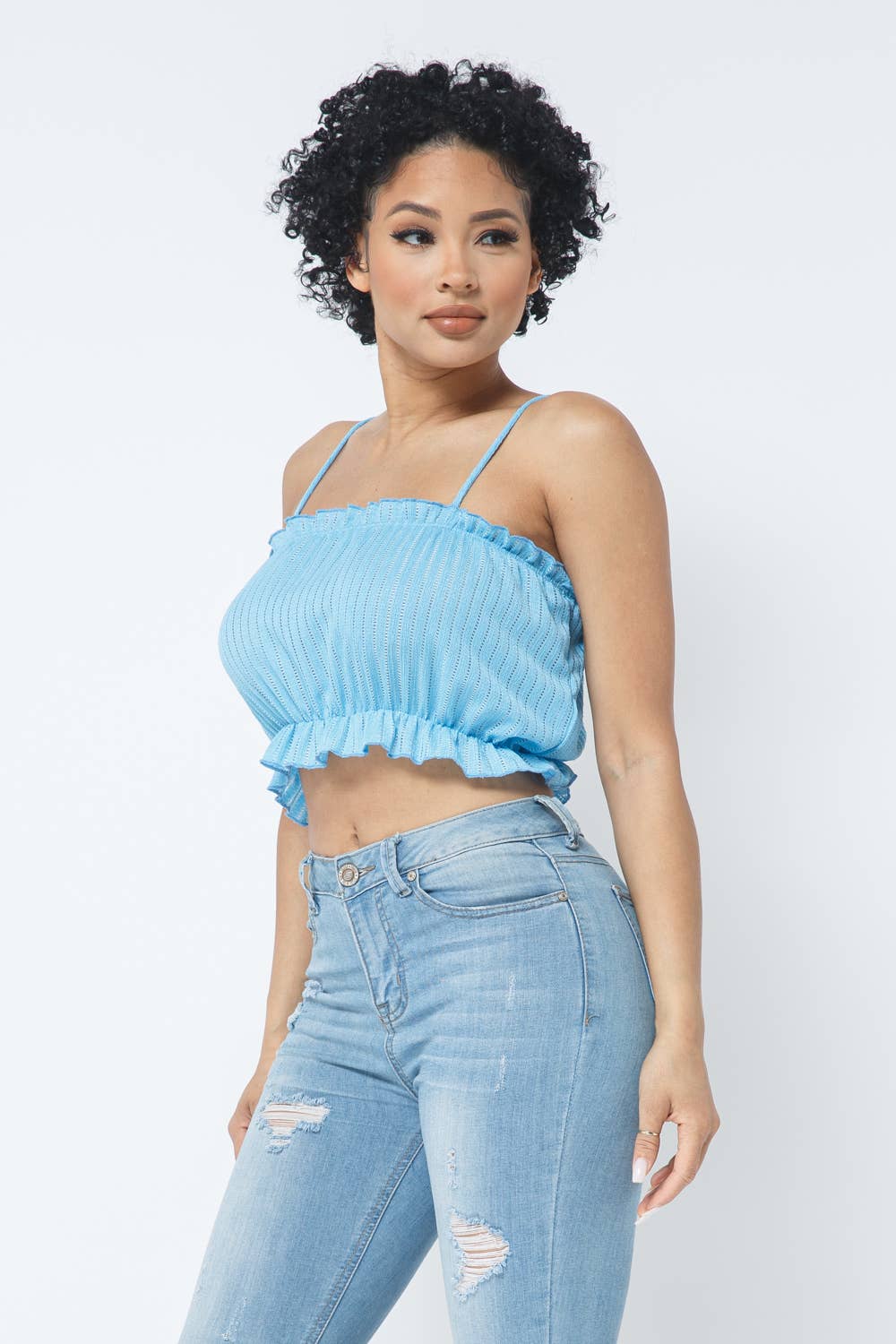 Fancy Knit Sleeveless Shirring Detail Elastic Crop Top