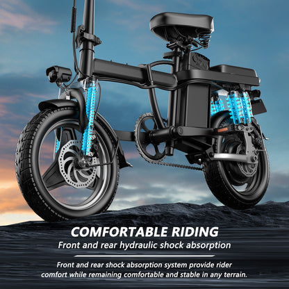 NEW E-Bike For Adults, 650W Motor, 25mph 35Miles Range E Bike, 14in Tires, 48V Foldable Electric Bike For Commuting, Daily Riding, Dual Disc Brakes, Multiple Shock Absorption