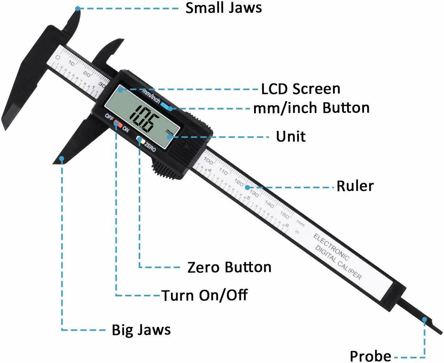 NEW Digital Caliper Electronic Gauge Carbon Fiber Vernier Micrometer Ruler 150mm 6