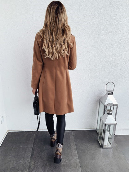 NEW Solid color double breasted woolen coat