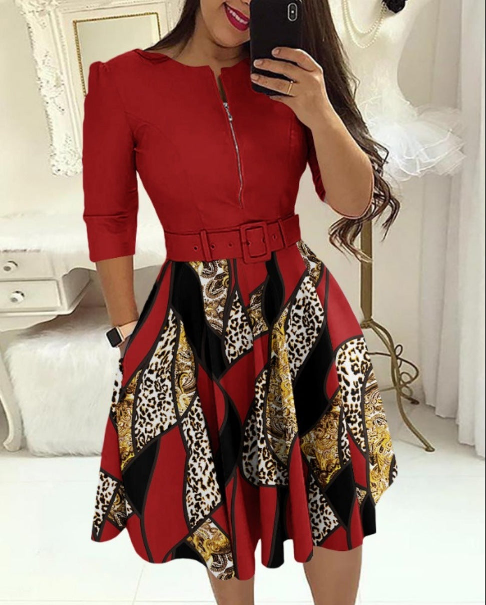 NEW Stylish Temperament Long Sleeves Dress Contains Belt