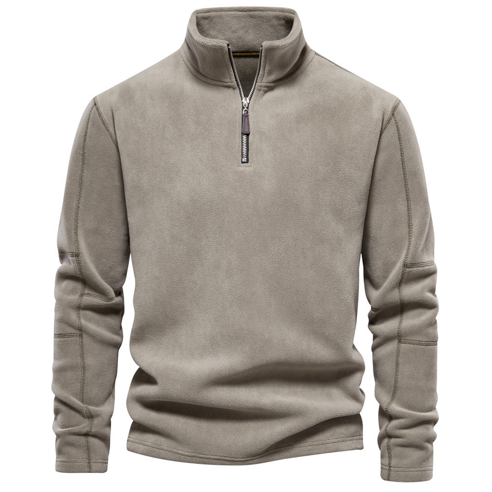 Fashion Personality Stand-collar Zippered Sweatshirt With Fleece Winter Casual Pullover Top Men&