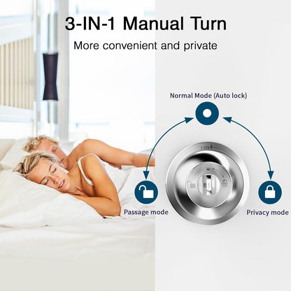 GHome Smart Door Knob Fingerprint Door Lock Rechargeable Smart Lock Electronic Biometric Door Lock For Bedroom, App Control, Suitable For Bedroom Home, Offices, Garages, Hotels, Apartments