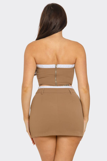 Elastic Trim Tube Top And Mini Skirt Set