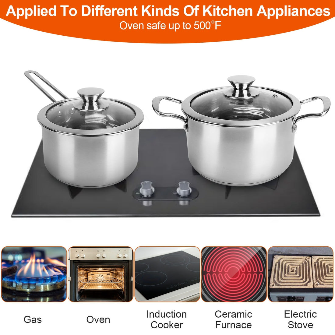 4Pcs Stainless Steel Cookware Set Frying Pan 2Quart Saucepan 2.7Quart 3.7Quart Stockpot With Lid Dishwasher